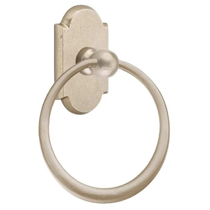 Emtek Sandcast Bronze Towel Ring (6 1/2" Diameter) With #1 Rosette in Tumbled White Bronze finish