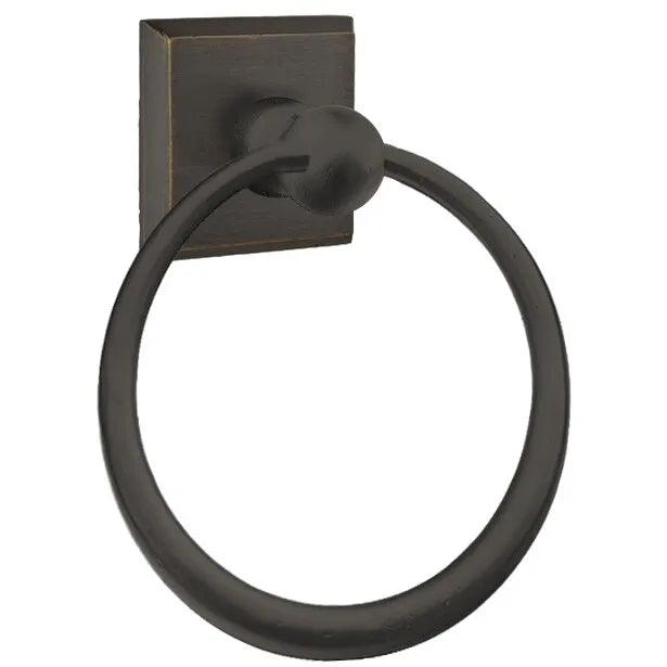 Emtek Sandcast Bronze Towel Ring (6 1/2" Diameter) With #6 Rosette in Medium Bronze Patina finish