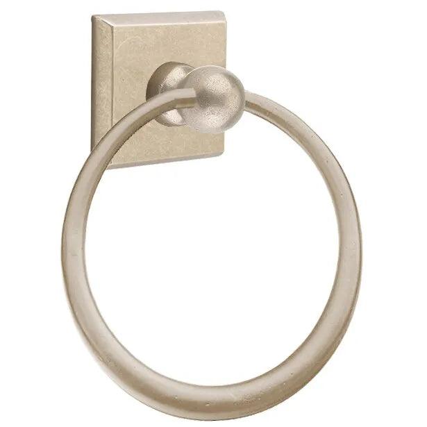 Emtek Sandcast Bronze Towel Ring (6 1/2" Diameter) With #6 Rosette in Tumbled White Bronze finish