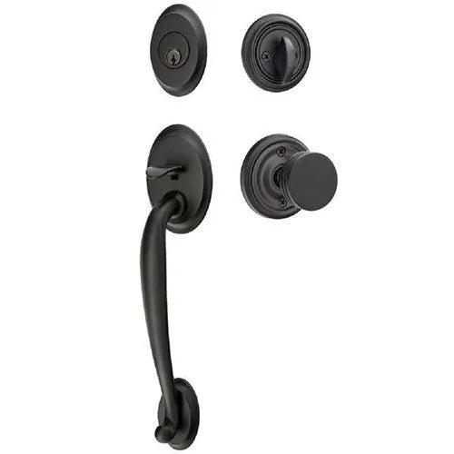 Emtek Saratoga Tubular Entrance Handleset With Bern Knob in Flat Black finish