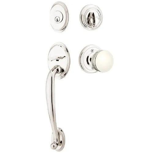 Emtek Saratoga Tubular Entrance Handleset With Bern Knob in Lifetime Polished Nickel finish