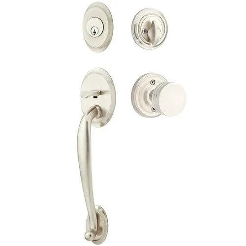 Emtek Saratoga Tubular Entrance Handleset With Bern Knob in Satin Nickel finish