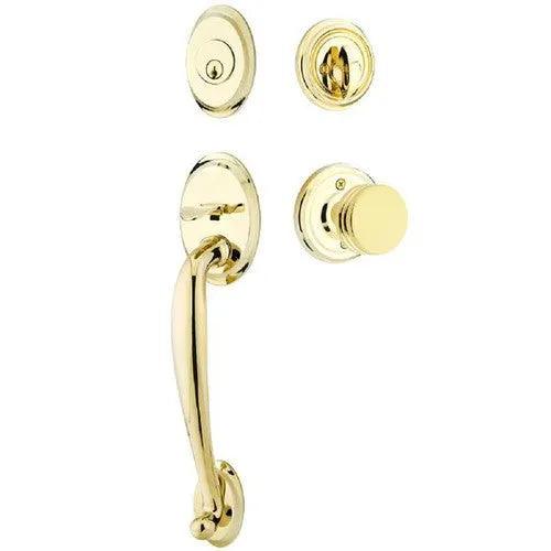 Emtek Saratoga Tubular Entrance Handleset With Bern Knob in Unlacquered Brass finish