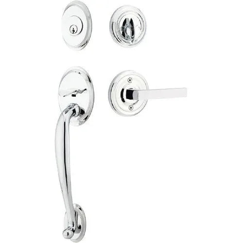 Emtek Saratoga Tubular Entrance Handleset With Dumont Lever in Polished Chrome finish