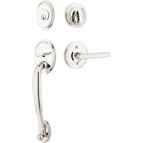 EmtekEmtek Saratoga Tubular Entrance Handleset With Freestone Lever in 