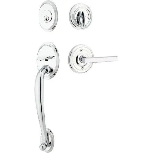 EmtekEmtek Saratoga Tubular Entrance Handleset With Freestone Lever in 
