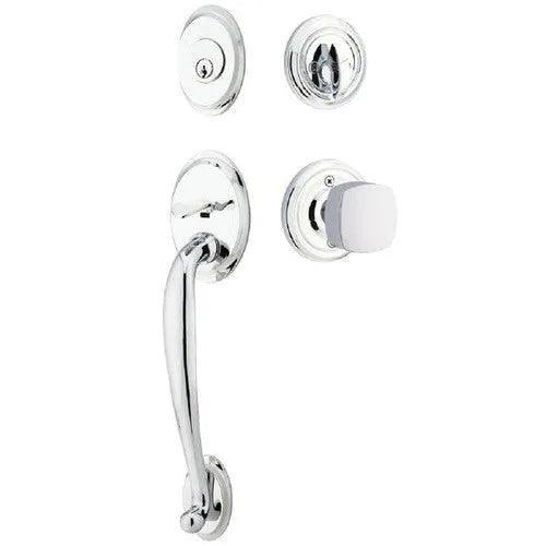 Emtek Saratoga Tubular Entrance Handleset With Freestone Square Knob Polished Chrome