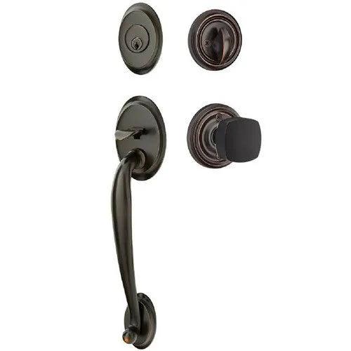 EmtekEmtek Saratoga Tubular Entrance Handleset With Freestone Square Knob in 