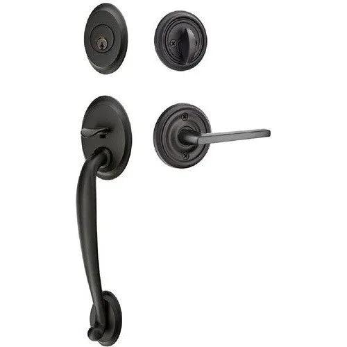 Emtek Saratoga Tubular Entrance Handleset With Helios Lever Flat Black