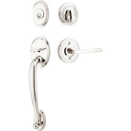 Emtek Saratoga Tubular Entrance Handleset With Helios Lever Lifetime Polished Nickel