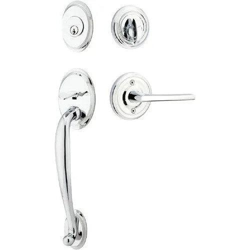 Emtek Saratoga Tubular Entrance Handleset With Helios Lever Polished Chrome