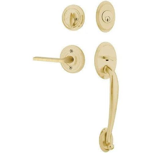 Emtek Saratoga Tubular Entrance Handleset With Helios Lever Satin Brass