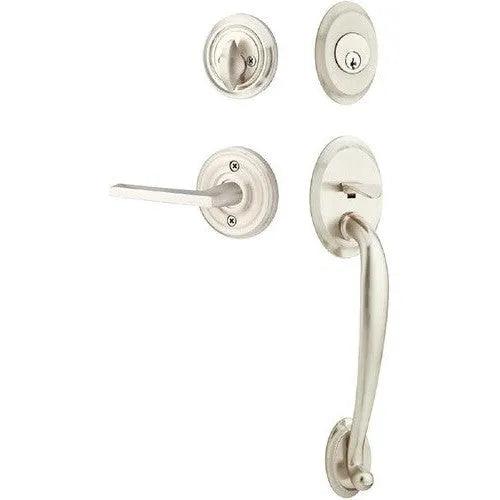 Emtek Saratoga Tubular Entrance Handleset With Helios Lever Satin Nickel