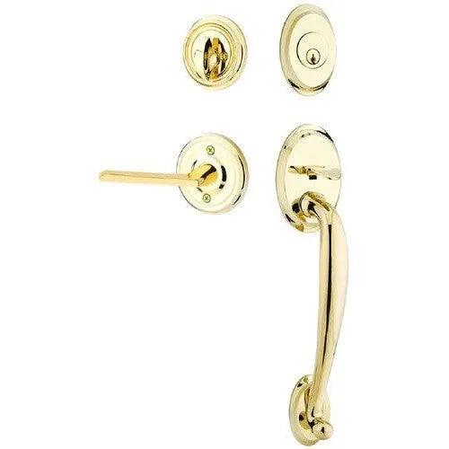 Emtek Saratoga Tubular Entrance Handleset With Helios Lever Unlacquered Brass
