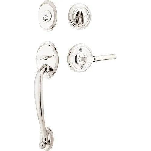 Emtek Saratoga Tubular Entrance Handleset With Hercules Lever Lifetime Polished Nickel