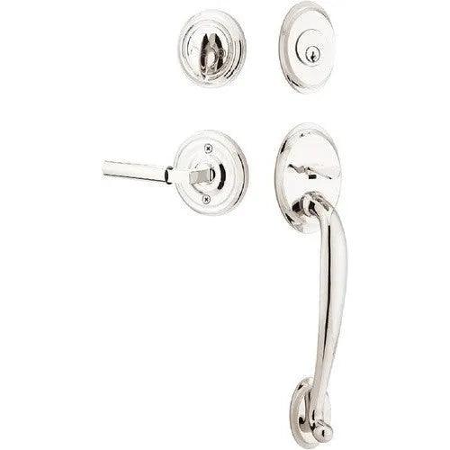 Emtek Saratoga Tubular Entrance Handleset With Hercules Lever Lifetime Polished Nickel