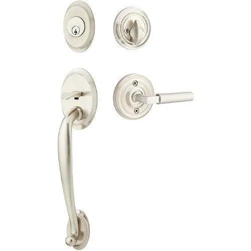 Emtek Saratoga Tubular Entrance Handleset With Hercules Lever Satin Nickel