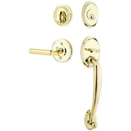 Emtek Saratoga Tubular Entrance Handleset With Hercules Lever Unlacquered Brass