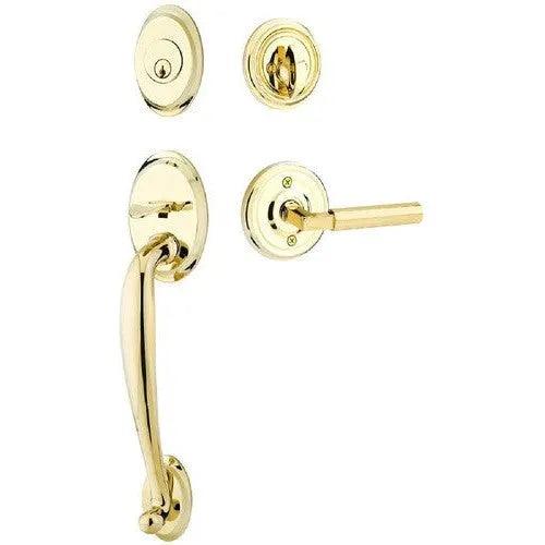 Emtek Saratoga Tubular Entrance Handleset With Hercules Lever Unlacquered Brass