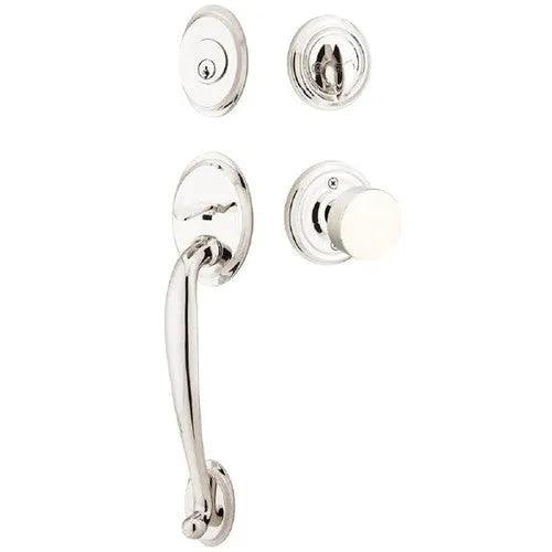 Emtek Saratoga Tubular Entrance Handleset With Round Knob Lifetime Polished Nickel