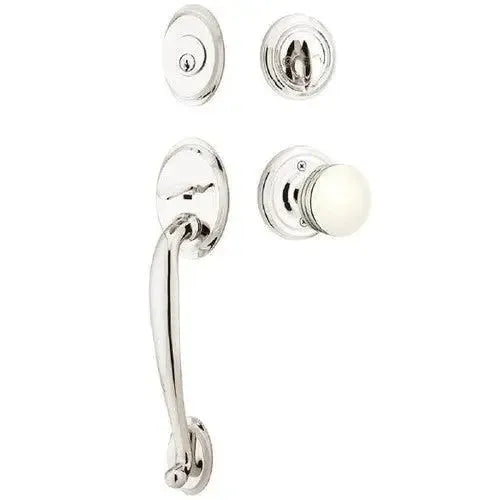 Emtek Saratoga Tubular Handleset with Bern Knob in Lifetime Polished Nickel finish