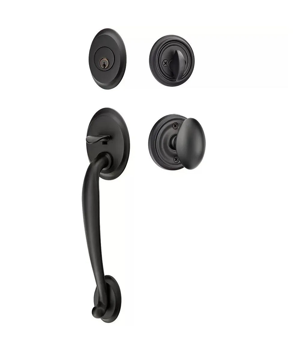 Emtek Saratoga Tubular Handleset with Egg Knob in Flat Black finish