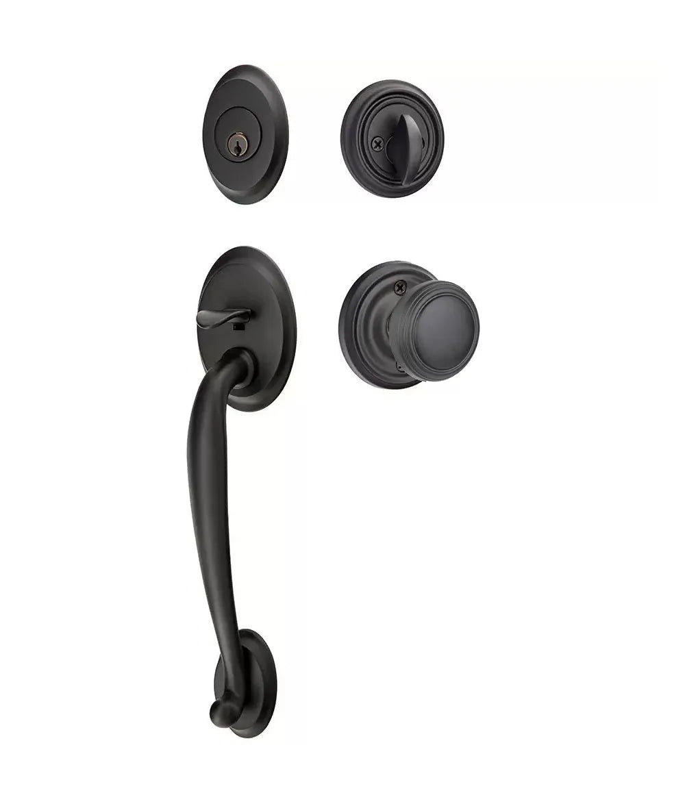 Emtek Saratoga Tubular Handleset with Norwich Knob in Flat Black finish