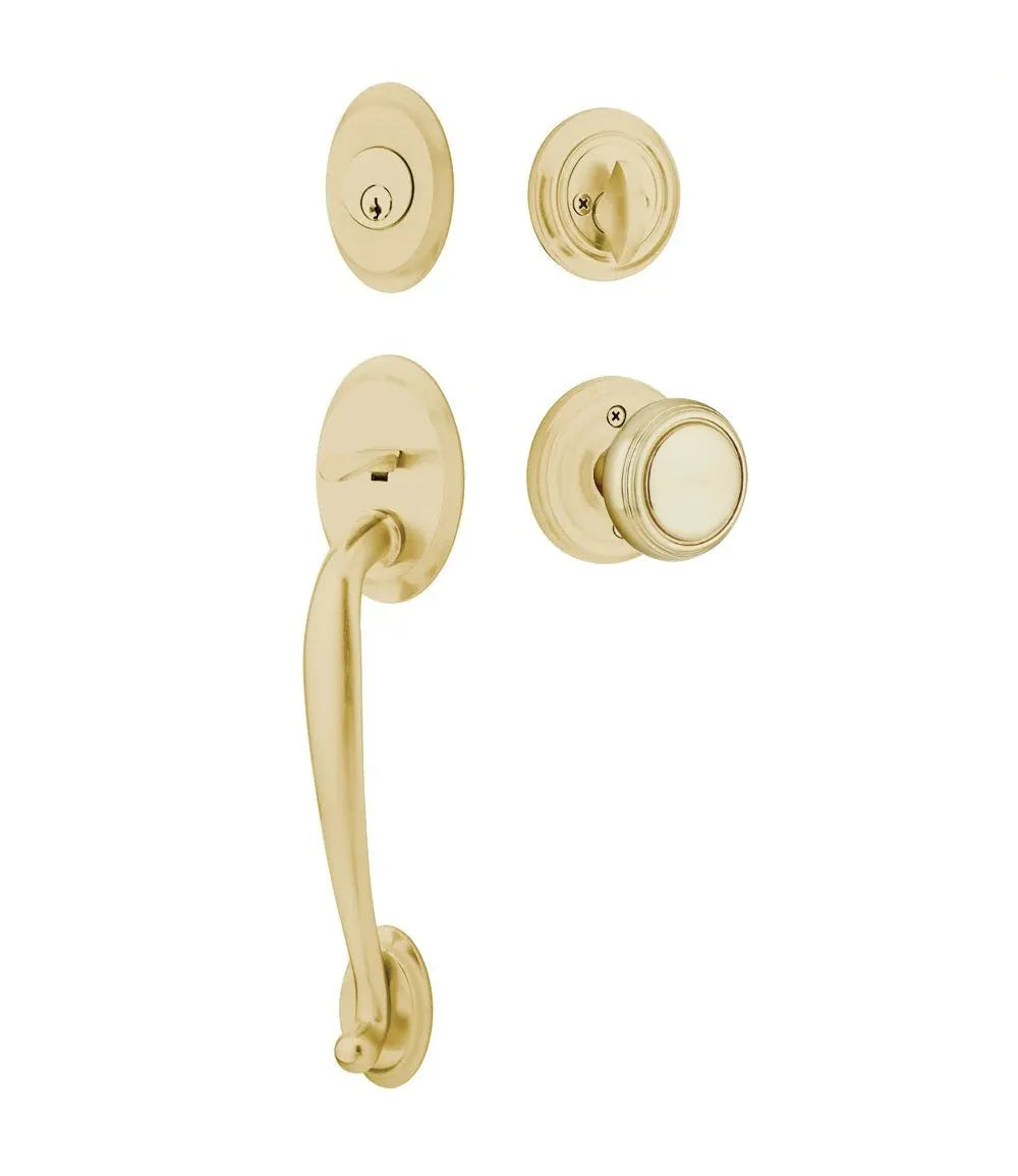 Emtek Saratoga Tubular Handleset with Norwich Knob in Satin Brass finish