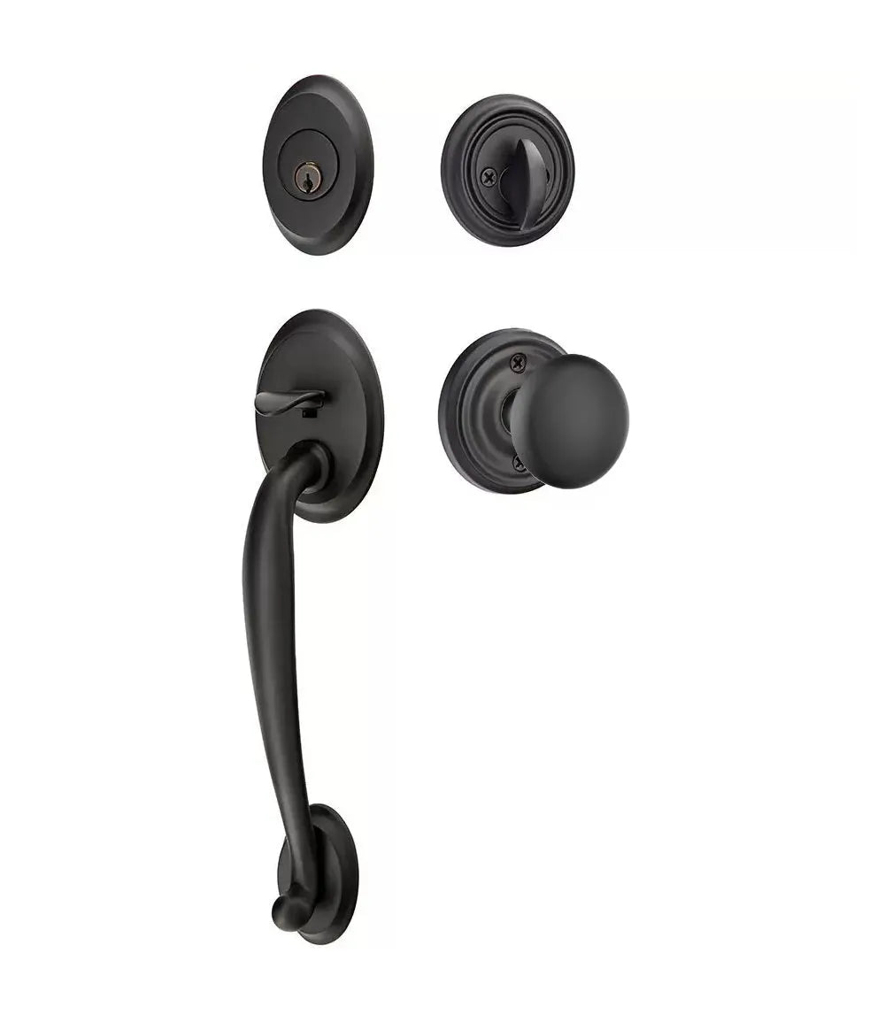 Emtek Saratoga Tubular Handleset with Providence Knob in Flat Black finish