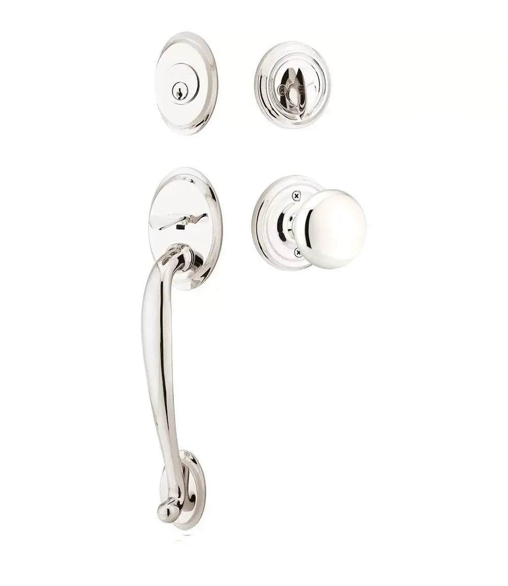 Emtek Saratoga Tubular Handleset with Providence Knob in Lifetime Polished Nickel finish