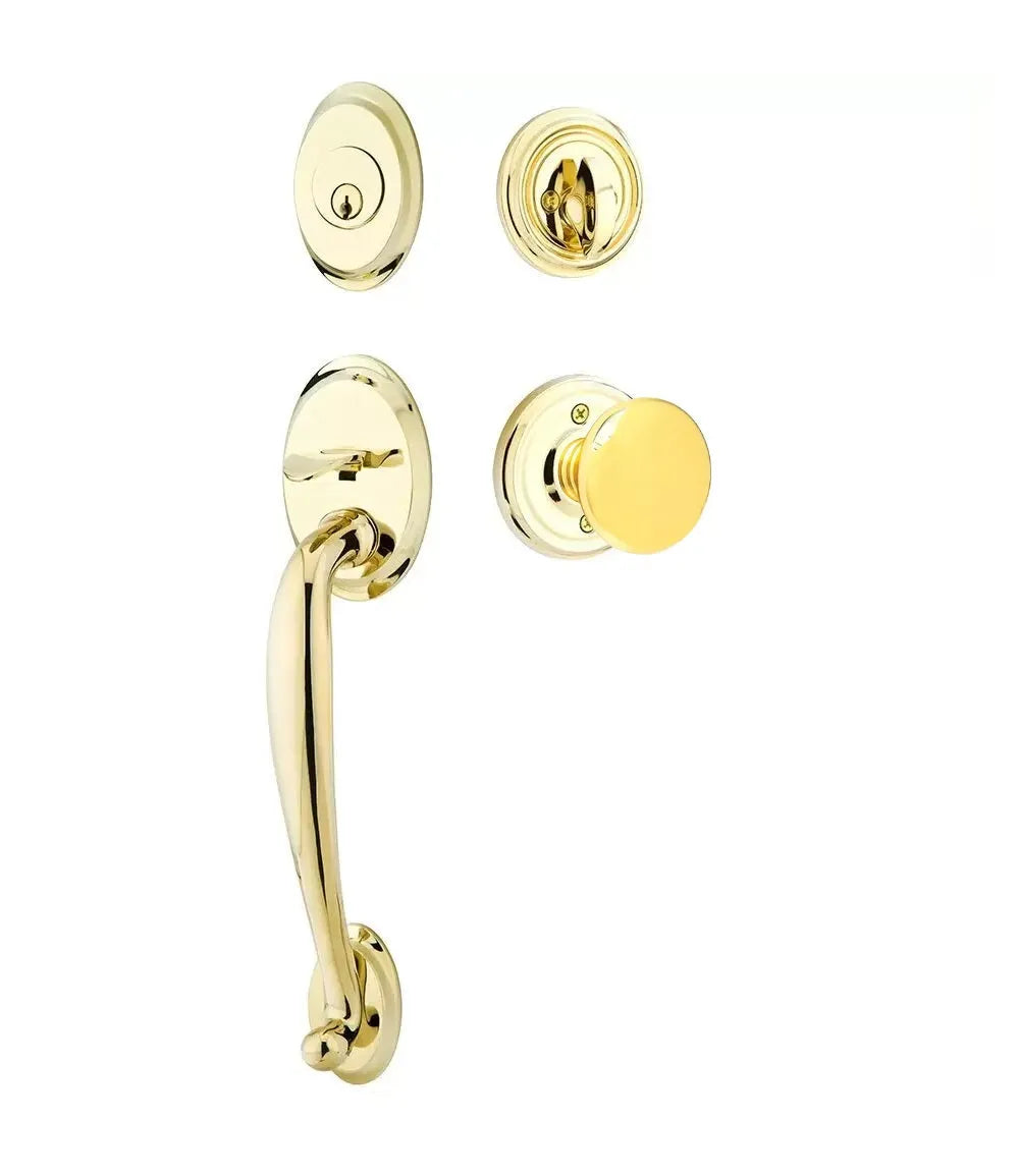 Emtek Saratoga Tubular Handleset with Providence Knob in Polished Brass finish