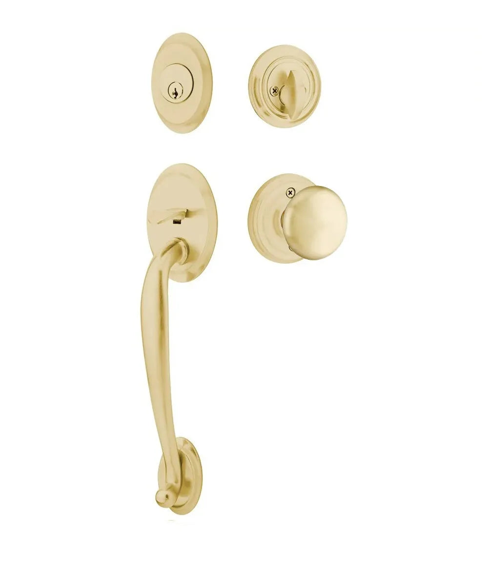 Emtek Saratoga Tubular Handleset with Providence Knob in Satin Brass finish