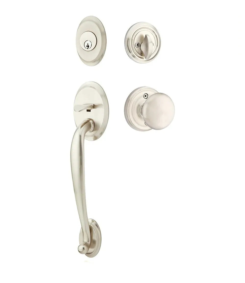 Emtek Saratoga Tubular Handleset with Providence Knob in Satin Nickel finish
