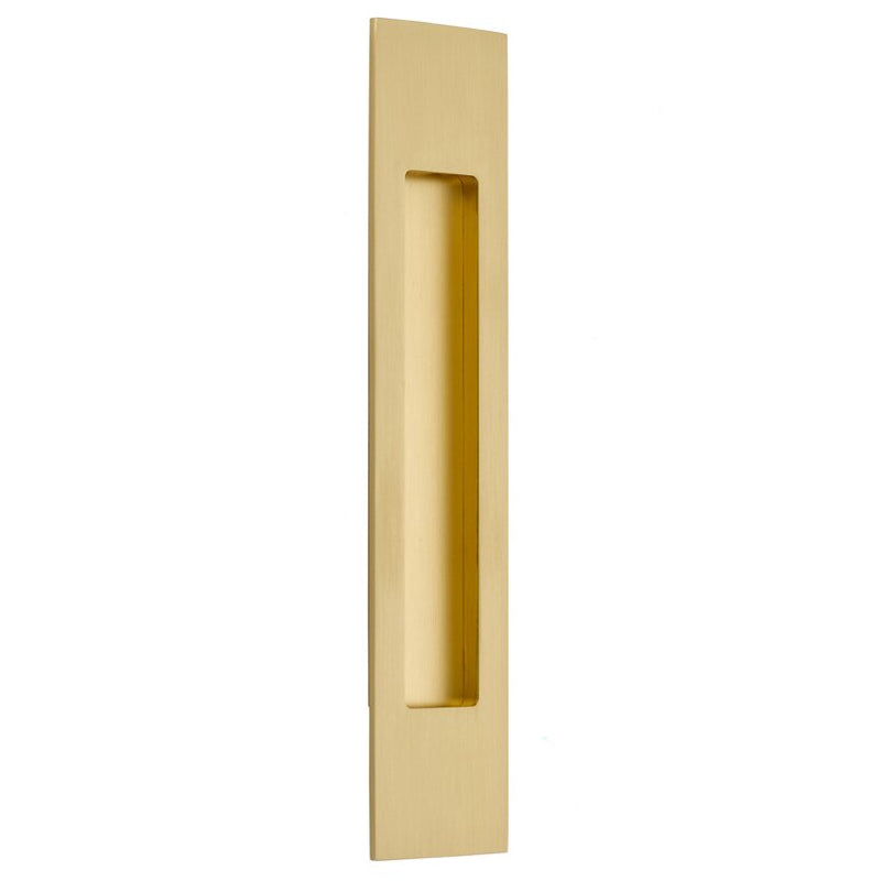 The Emtek 10" Modern Rectangular Flush Pull in Satin Brass finish