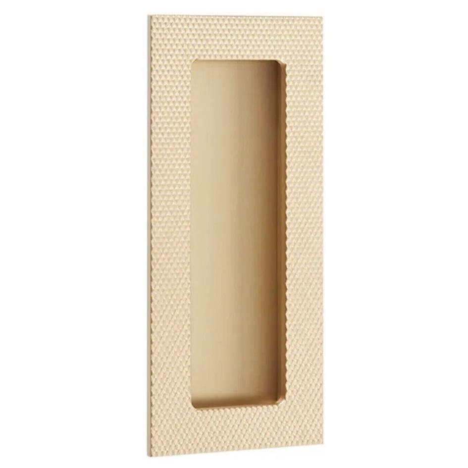 Emtek 4" Modern Rectangular Knurled Flush Pull with Plain Pocket in Satin Brass finish