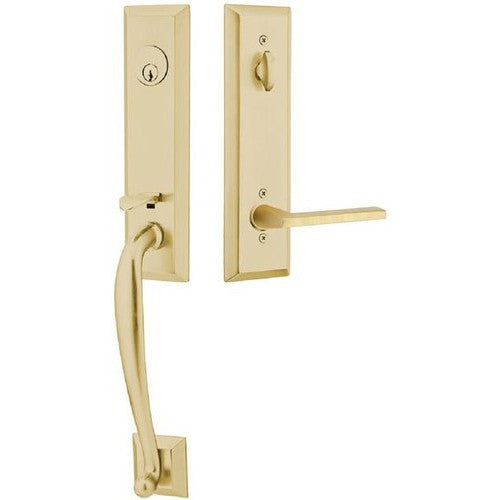 Emtek Adams Tubular Entrance Handleset With Helios Lever in Satin Brass finish