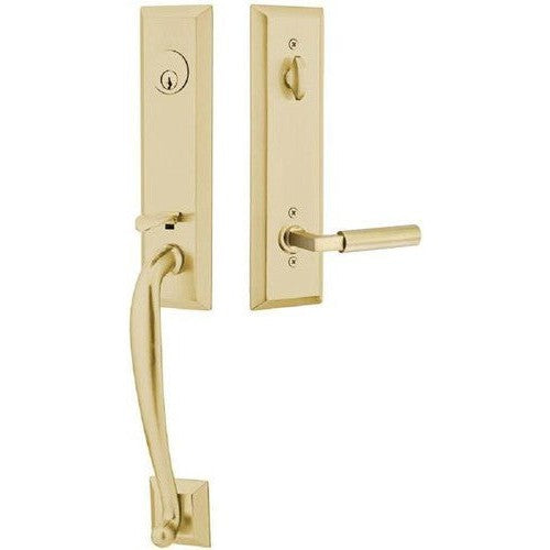 Emtek Adams Tubular Entrance Handleset With Hercules Lever in Satin Brass finish