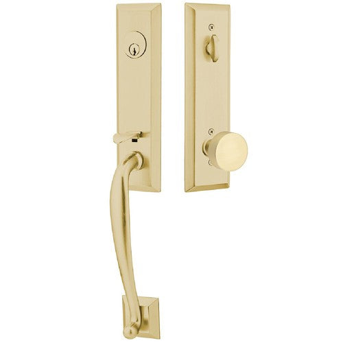 Emtek Adams Tubular Entrance Handleset With Round Knob in Satin Brass finish