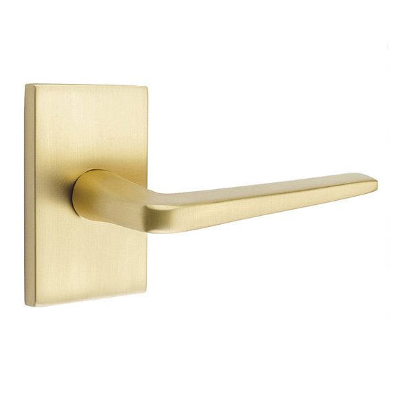 Emtek Athena Lever With Modern Rectangular Rosette in Satin Brass finish