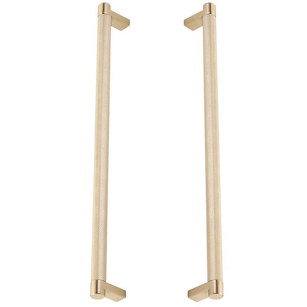 The Emtek Back-to-Back Select Rectangular Stem Knurled Appliance Pull in Satin Brass finish