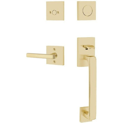 Emtek Baden Entrance Handleset With Freestone Lever in Satin Brass finish