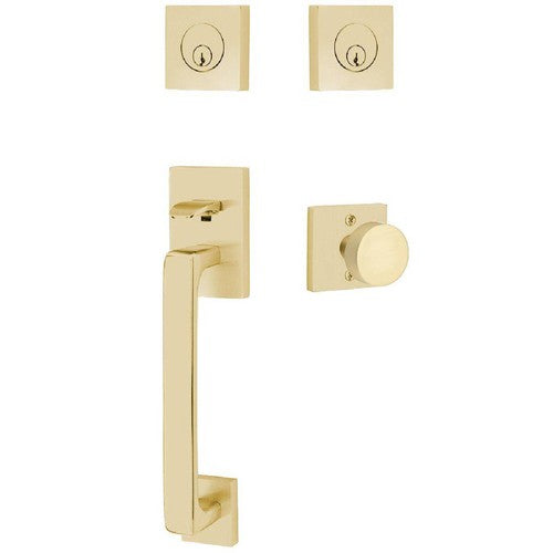 Emtek Baden Entrance Handleset With Round Knob in Satin Brass finish