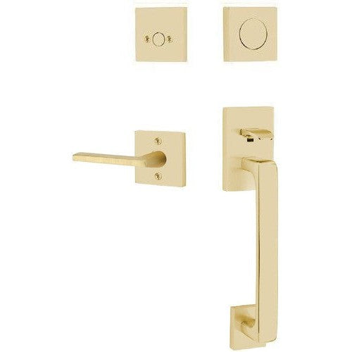 Emtek Baden Tubular Entrance Handleset with Helios Lever in Satin Brass finish