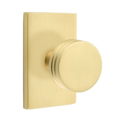 Emtek Bern Knob with Modern Rectangular Rosette in Satin Brass finish