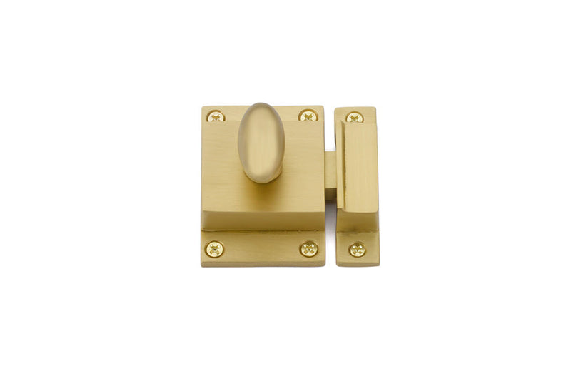 The Emtek Cabinet Latch 2"x 2 1/4" (1 3/8" Projection) in Satin Brass finish