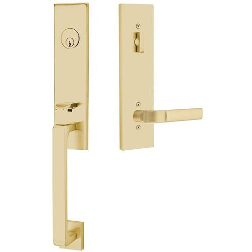 Emtek Davos Handleset with Interior Aston Lever in Satin Brass finish