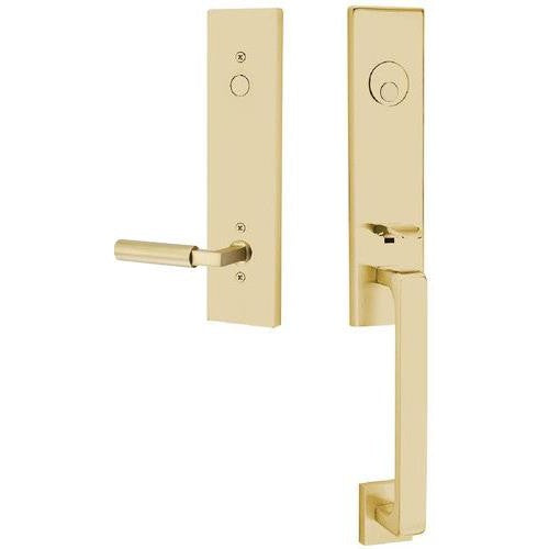 Emtek Davos Tubular Entrance Handleset With Hercules Lever in Satin Brass finish