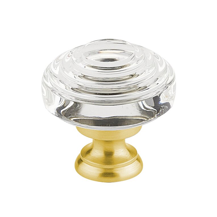 The Emtek Deco Glass Knob 1-1/4" Wide (1-3/8" Projection) in Satin Brass finish