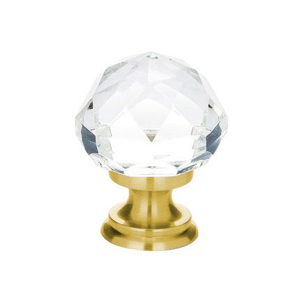 The Emtek Diamond Crystal Glass Cabinet Knob in Satin Brass finish.