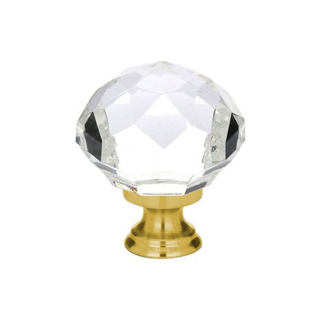 The Emtek Diamond Crystal Glass Cabinet Knob in Satin Brass finish.